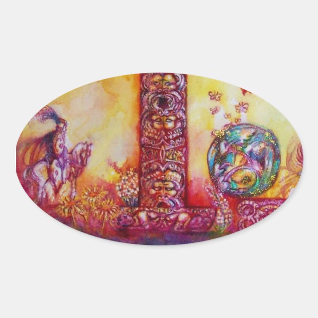 PEGATINA OVALADA JARDÍN DE LAS SOMBRILLAS PERDIDAS / NOCHE Y CABALL (Anverso)