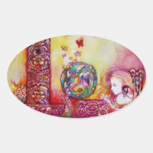 PEGATINA OVALADA JARDÍN DE SOMBRILLAS, SOMBRILLAS Y MARIPOSAS PERD