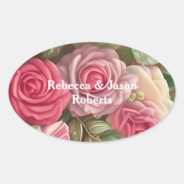 Pegatina Ovalada Jardín Rosa de Victoria - Boda Bouquet (Anverso)