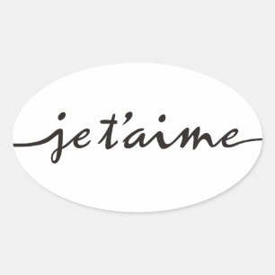 Pegatina Ovalada je t'aime - Te amo en francés - negro