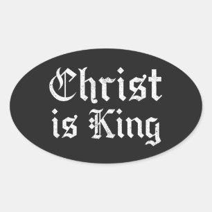 Pegatina Ovalada Jesucristo es Rey Arte Grunge Gothic Blackletter