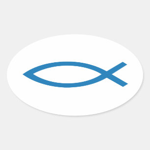 Pegatina Ovalada Jesucristo, símbolo cristiano de los pescados par