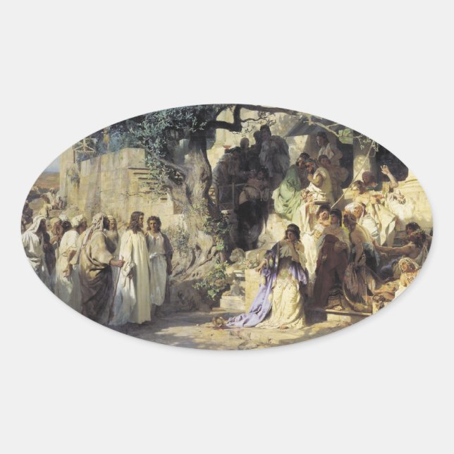 Pegatina Ovalada Jesús y los pecadores (Anverso)