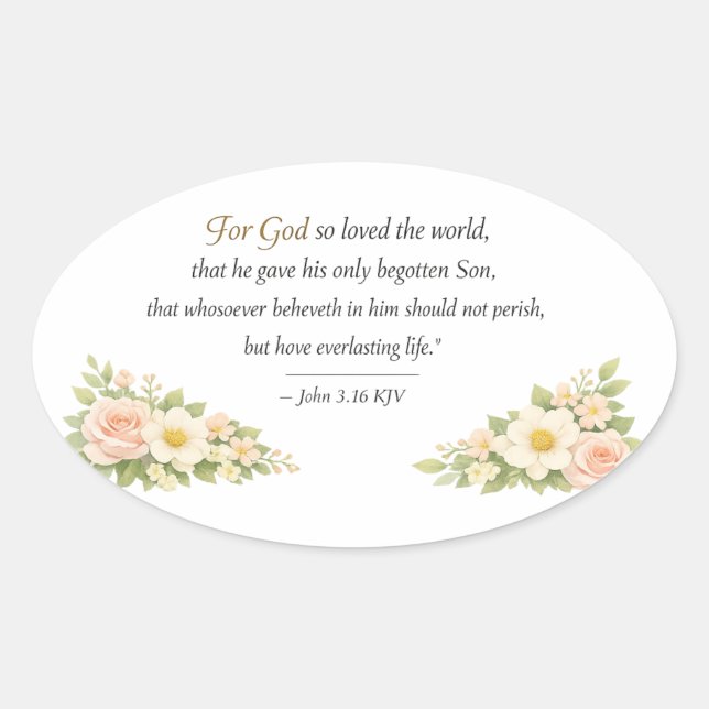 Pegatina Ovalada John 3:16 KJV Sticker • (Anverso)