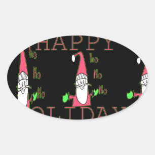 Pegatina Ovalada Jolly Mouse Santa: Un Ilustracion divertido de vac