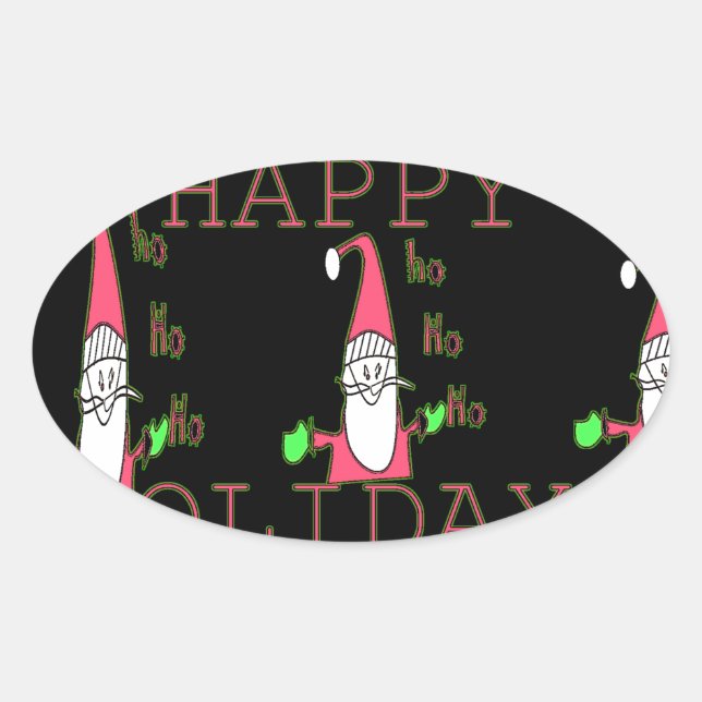 Pegatina Ovalada Jolly Mouse Santa: Un Ilustracion divertido de vac (Anverso)