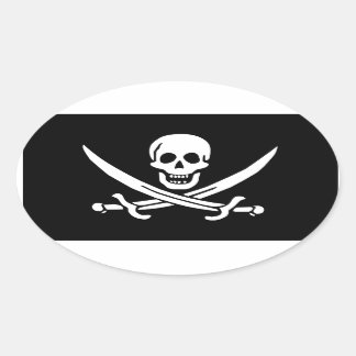 Pegatina Ovalada Jolly Roger de Calico Jack Rackham (NEGRO)