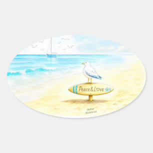 Pegatina Ovalada Jon Seagull - Paz y Amor