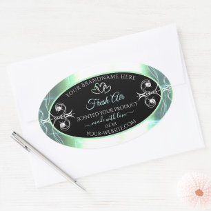 Pegatina Ovalada Joyas de etiquetas de productos Verde azuladas y n