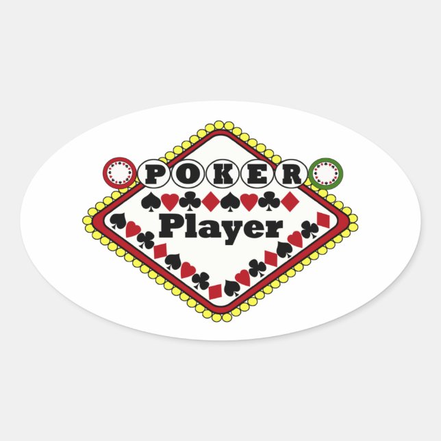 Pegatina Ovalada Jugador de póker (Anverso)