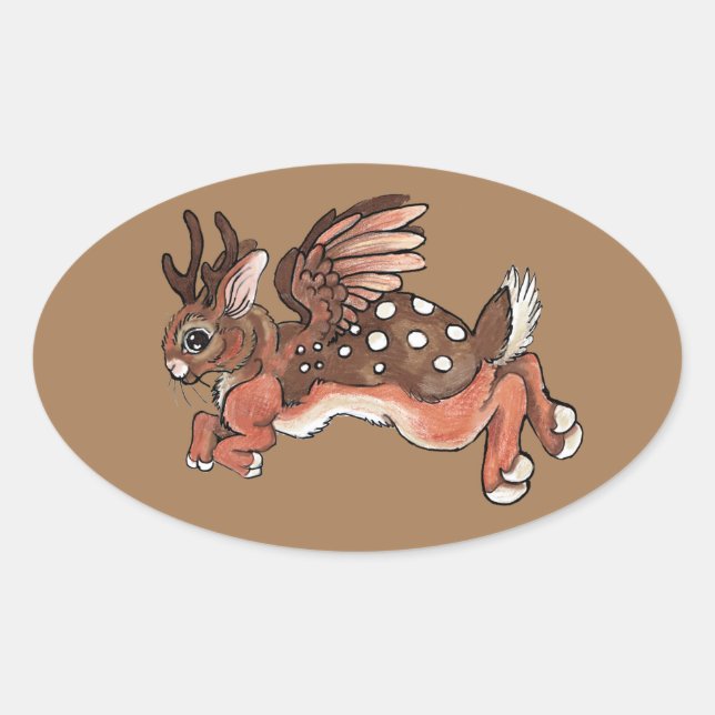 Pegatina Ovalada Jumping Jackalope/Worpletinger (Anverso)