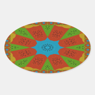 Pegatina Ovalada Kaleidoscopio Floración Un Vibrante Color de Estam