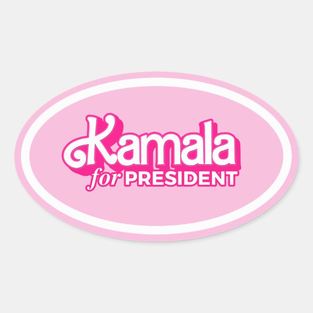 Pegatina Ovalada Kamala por el estilo rosado del presidente (Anverso)