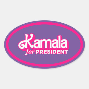 Pegatina Ovalada Kamala por el estilo rosado del presidente