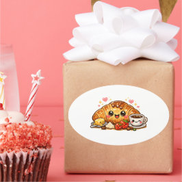 Pegatina Ovalada Kawaii Croissant Sticker