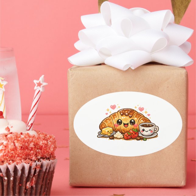 Pegatina Ovalada Kawaii Croissant Sticker (Fiesta)