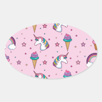 Pegatina Ovalada Kawaii Cupcake Icecream Unicorn Fairytale