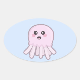 Pegatina Ovalada Kawaii Jellyfish