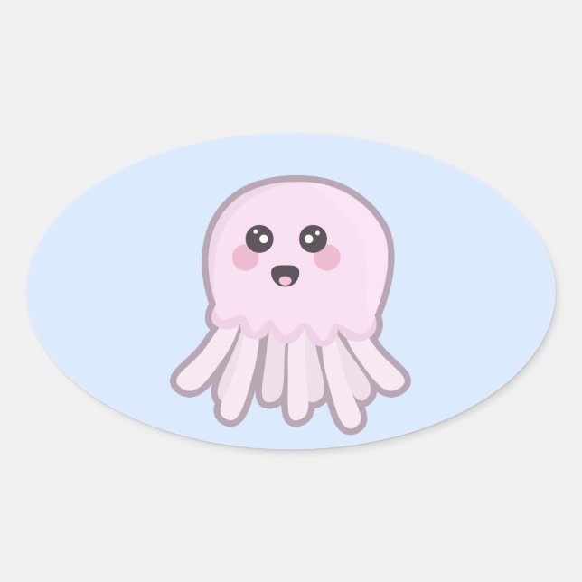 Pegatina Ovalada Kawaii Jellyfish (Anverso)