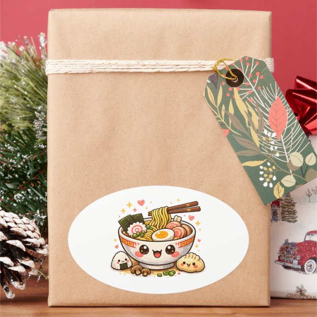 Pegatina Ovalada Kawaii Ramen Sticker (Vacaciones)