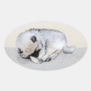Pegatina Ovalada Keeshond Sleeping Pinting Pintura Original De Perr