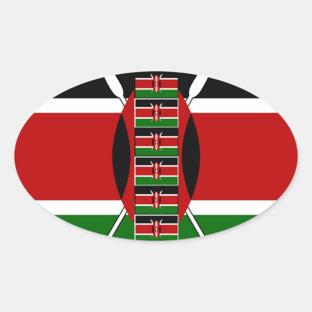Pegatina Ovalada Kenya Seamless Flags Borde tramas de arte (Anverso)