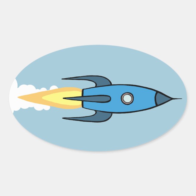 Pegatina Ovalada Kids Blue Rocket Ship Espacio Ultraterrestre Boy C (Anverso)