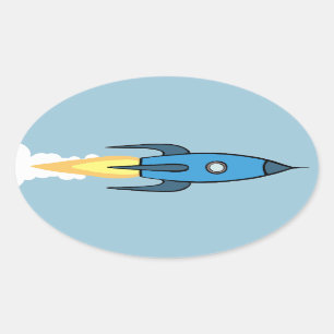 Pegatina Ovalada Kids Blue Rocket Ship Espacio Ultraterrestre Boy C