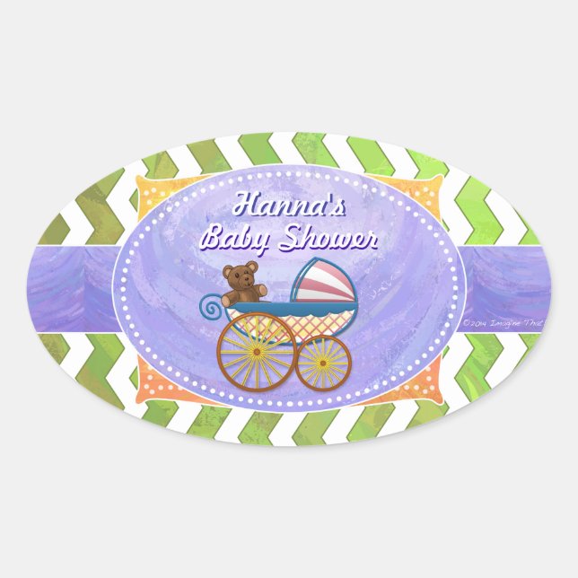 Pegatina Ovalada Kiwi Bash Green Chevron Baby Stuts (Anverso)