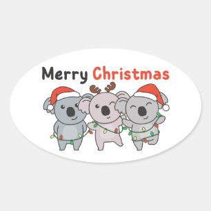 Pegatina Ovalada Koala Navidades Animales Koalas Feliz Navidad