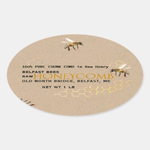 Pegatina Ovalada Kraft Comb Honey en Rectángulo, Círculo, Cuadrado 