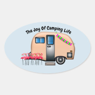 Pegatina Ovalada La alegría de la vida de camping