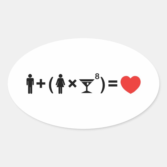 Pegatina Ovalada La ecuación del amor para las mujeres (Anverso)