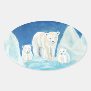Pegatina Ovalada La familia de osos polares 