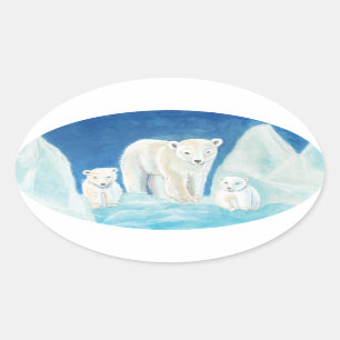 Pegatina Ovalada La familia del oso polar