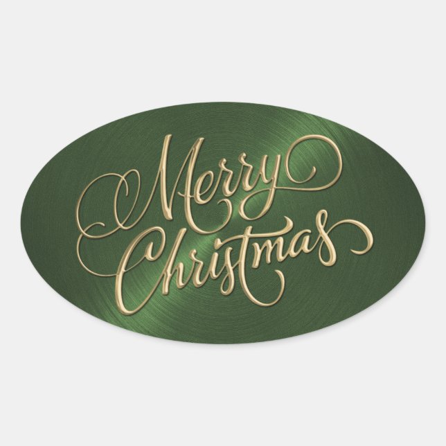 Pegatina Ovalada La Feliz Navidad Dorada en Verde (Anverso)
