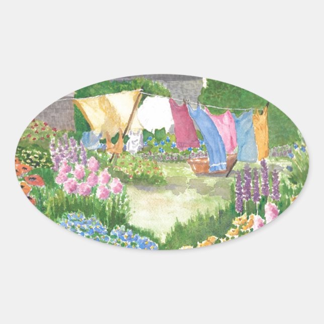 Pegatina Ovalada La lavandería de Kathy en Monhegan está. Oval Pega (Anverso)