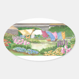 Pegatina Ovalada La lavandería de Kathy en Monhegan está. Oval Pega