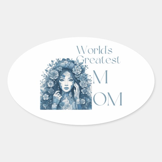 Pegatina Ovalada La mamá más grande del mundo (Anverso)