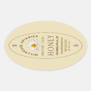 Pegatina Ovalada La mano embotellada local Honey Daisy and Bebe Yel