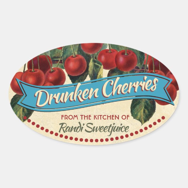 Pegatina Ovalada La mermelada de cerezas de época conserva la etiqu (Anverso)
