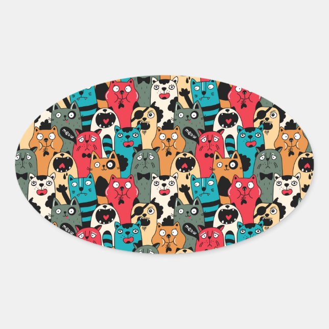 Pegatina Ovalada La multitud de gatos (Anverso)