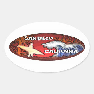Pegatina Ovalada La persona que practica surf de San Diego