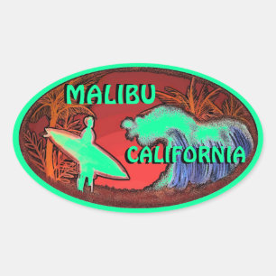 Pegatina Ovalada La persona que practica surf verde de Malibu