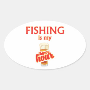 Pegatina Ovalada La pesca es mi hora feliz
