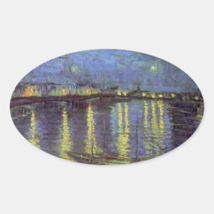 Pegatina Ovalada La pintura nocturna estelar de Van Gogh