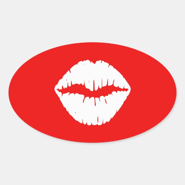 Pegatina Ovalada Labial rojo y blanco (Anverso)