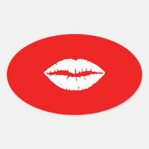 Pegatina Ovalada Labial rojo y blanco