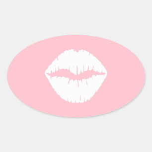 Pegatina Ovalada Labios rosados y blancos