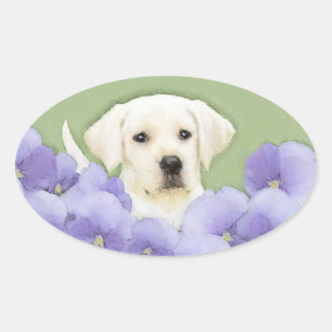 Pegatina Ovalada Labrador Recuperador Pintura de Cachorro Original